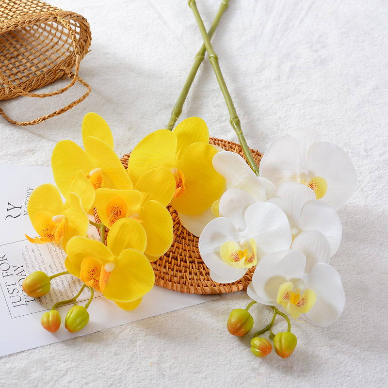 高品质9头蝴蝶兰仿真花手感假花套装摆设酒店卧室花装饰摆件干花