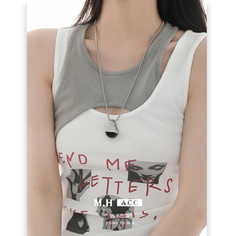 Obsidiana colgante collar mujer simple viento frío suéter cadena temperamento versátil niche ins plata clavícula cadena
