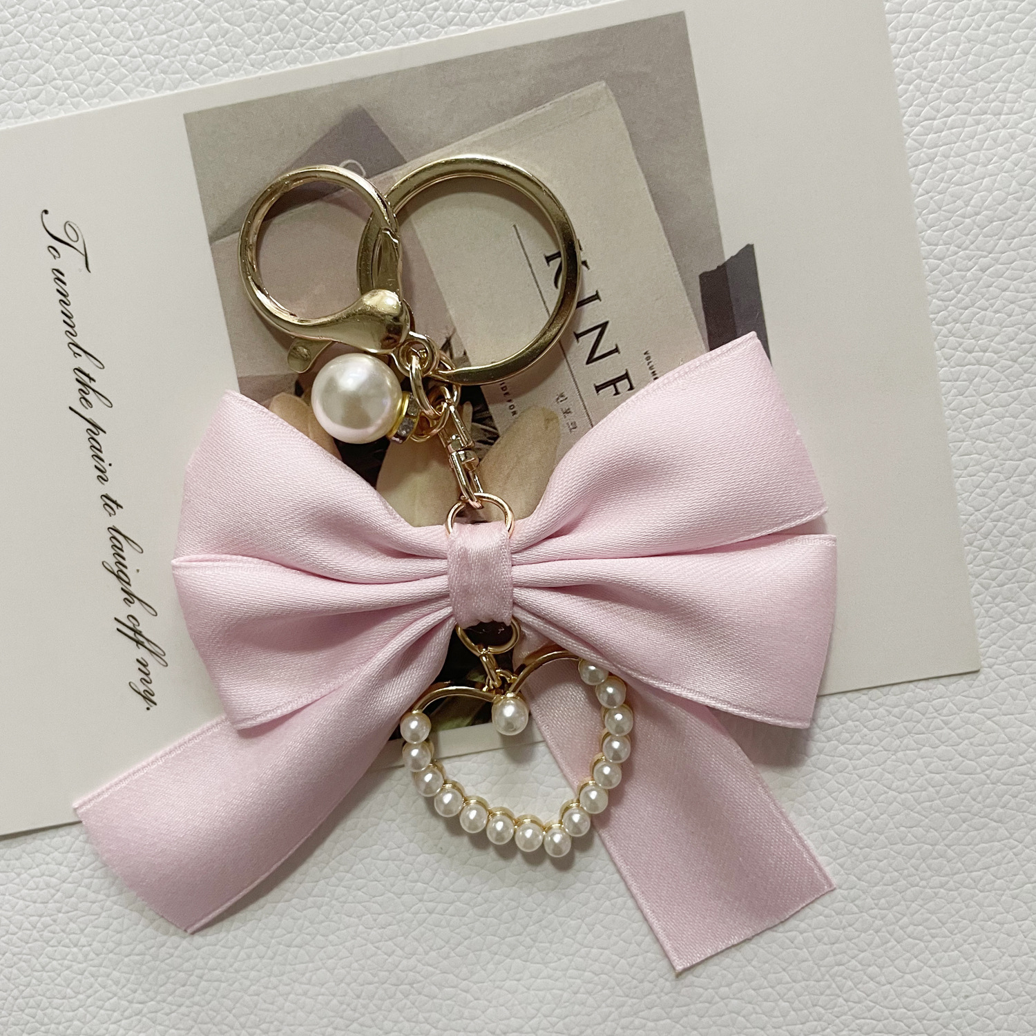 韩版珍珠丝带蝴蝶结爱心汽车钥匙扣挂件个性女包包装饰手提包挂饰                              