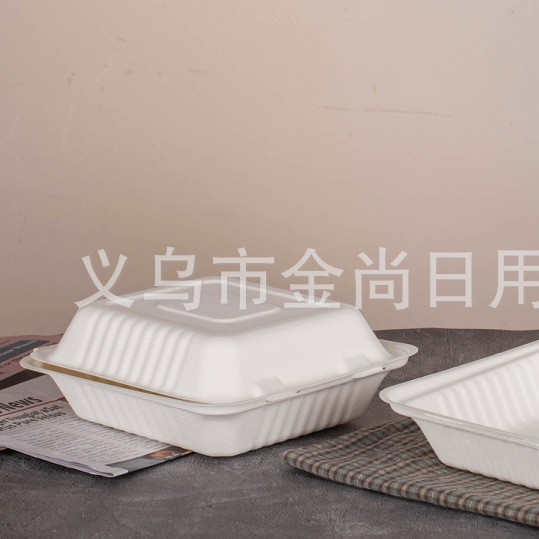 一次性餐盒纸碗甘蔗渣可降解加厚餐具碗汉堡纸浆盒水果圆盘沙拉碗细节图