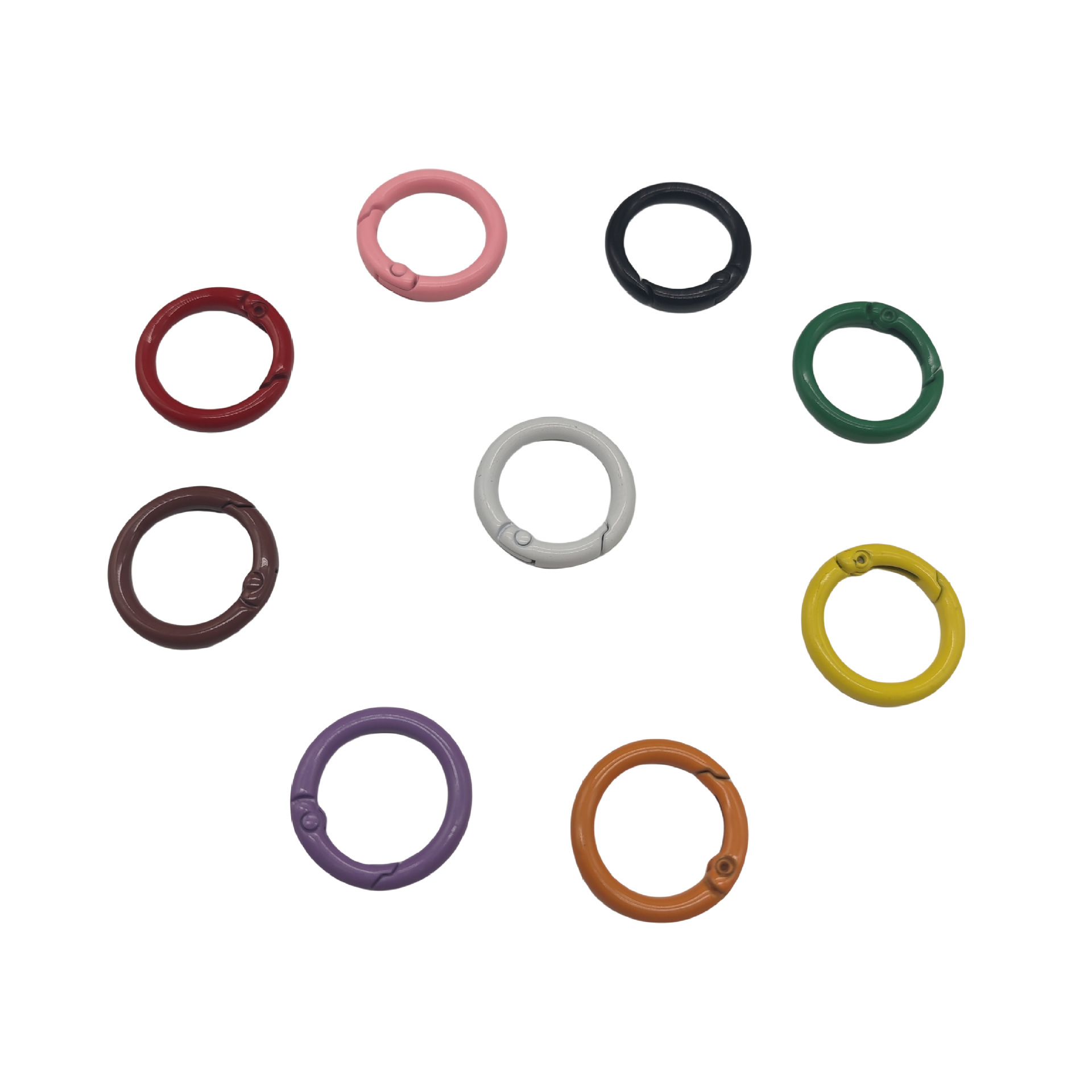 Colorful candy-colored baked paint creative open key spring ring, ring buckle, bag accessory, metal zinc alloy key chain Item Picture