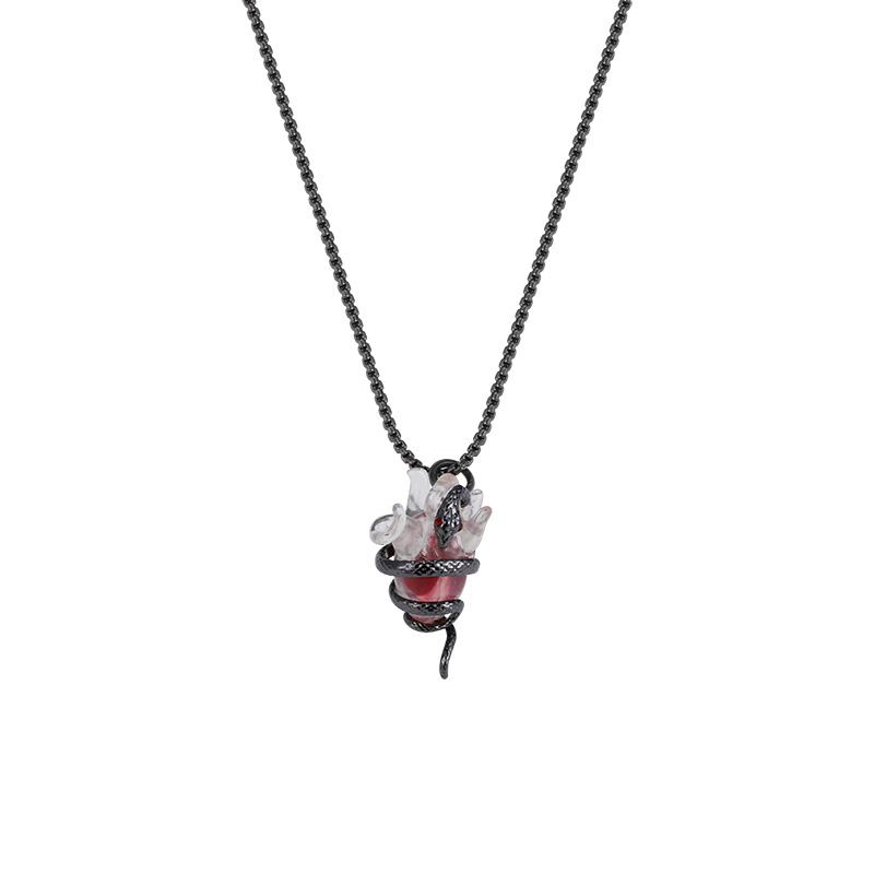 Spicy girl Dark style Spirit snake entwined heart couple necklace, exaggerated female personality, original design, high-end collarbone chain Item Picture