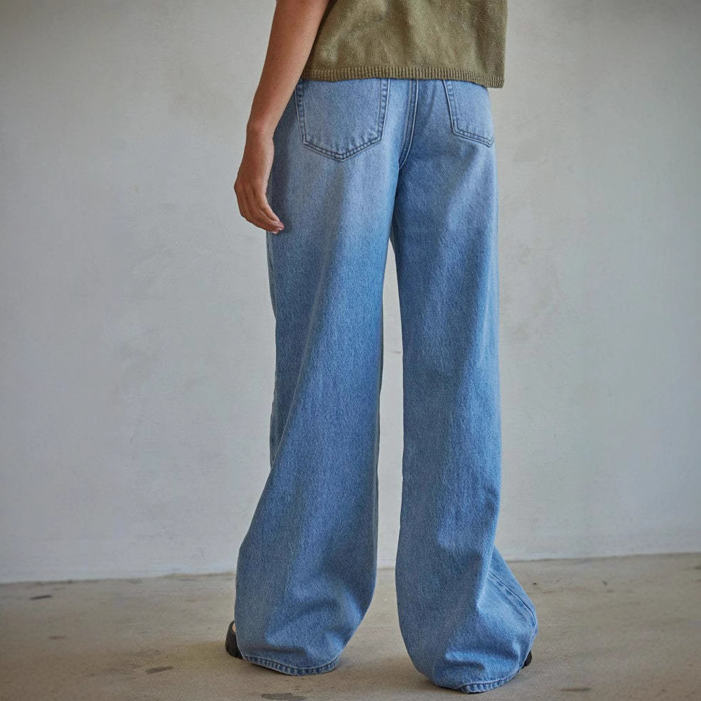 Europa y Estados Unidos hacer viejo lavado de cintura alta holgada slim jeans de corte recto versátil pierna ancha mop pants para mujeres details Picture