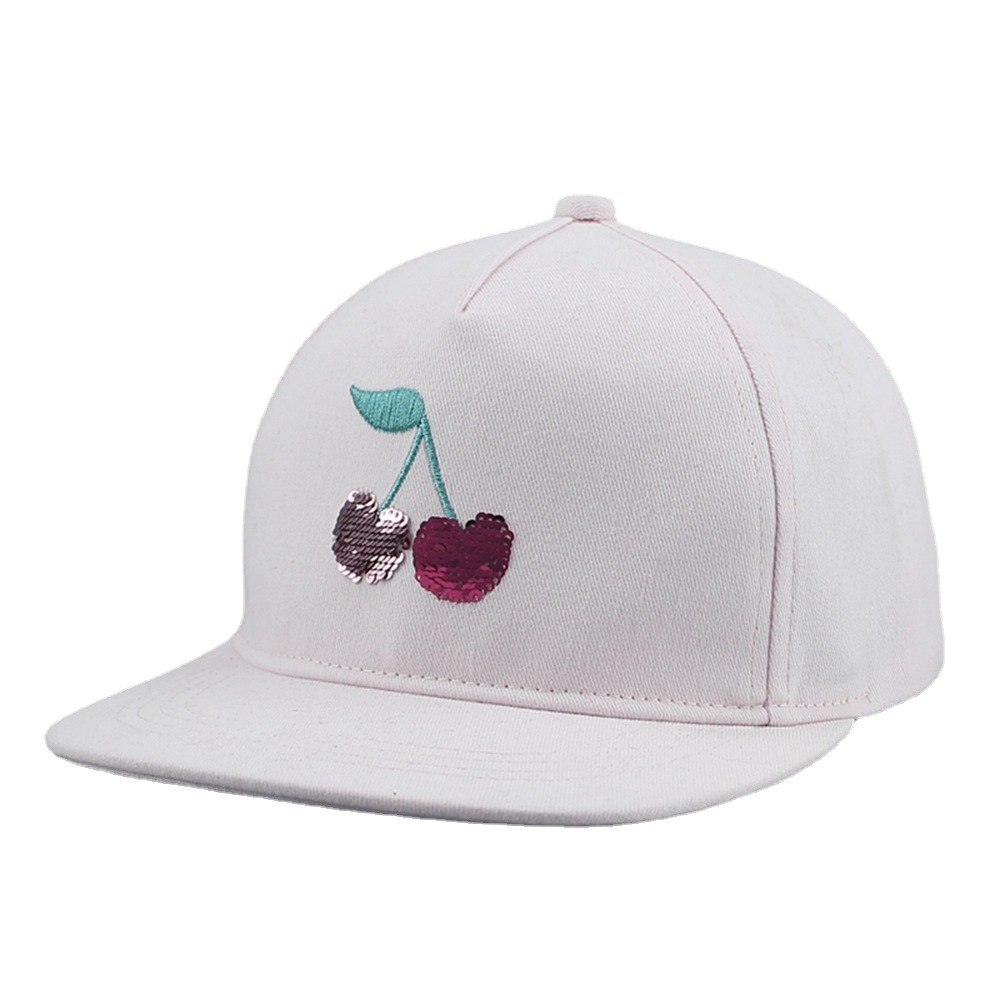 The hat factory processes children's hats, pink cotton cherry shade, cute embroidered sequined spring and summer net caps, breathable baseball caps details Picture