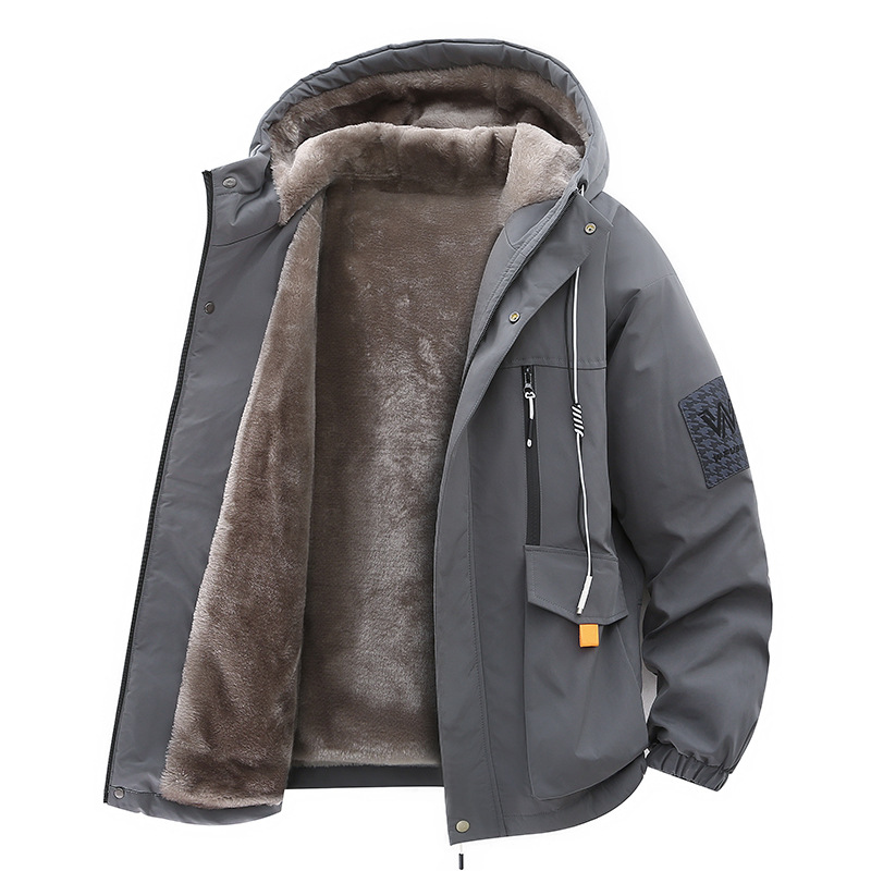 冬季外套男加绒加厚潮牌夹克男连帽宽松保暖棉服袄子青年派克服