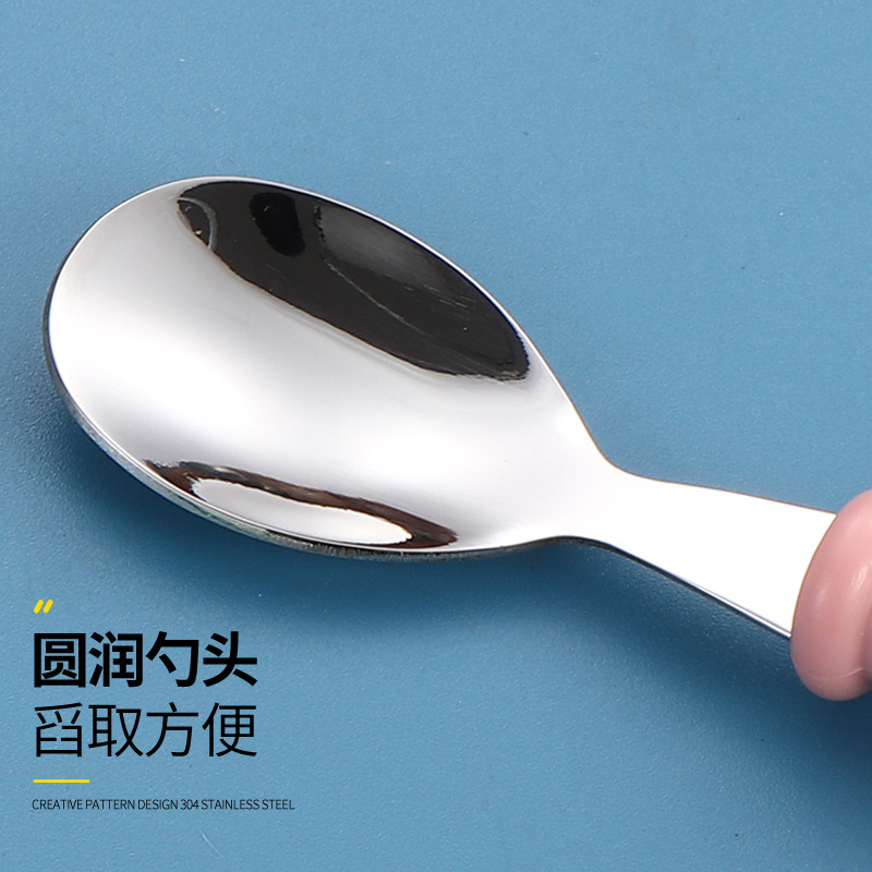 أدوات الأطفال عبر الحدود 304 من الفولاذ المقاوم للصدأ، مجموعة ملعقة مدربة على الملاعق Specification image