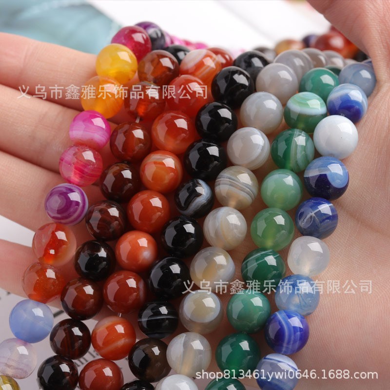 Factory direct sales of semi-finished products such as colored striped agate loose beads, coiled agate round beads, and diy jewelry accessories Specification image