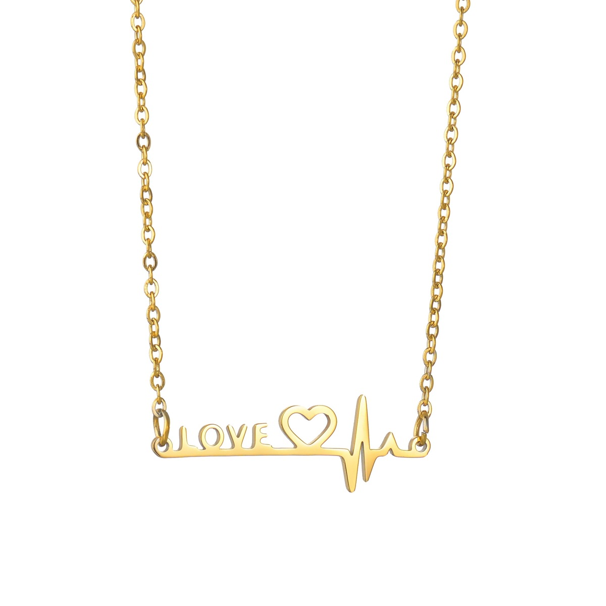 Cross-border bestseller InS-style LOVE heart-shaped heartbeat women's titanium steel necklace electrocardiogram pendant Item Picture