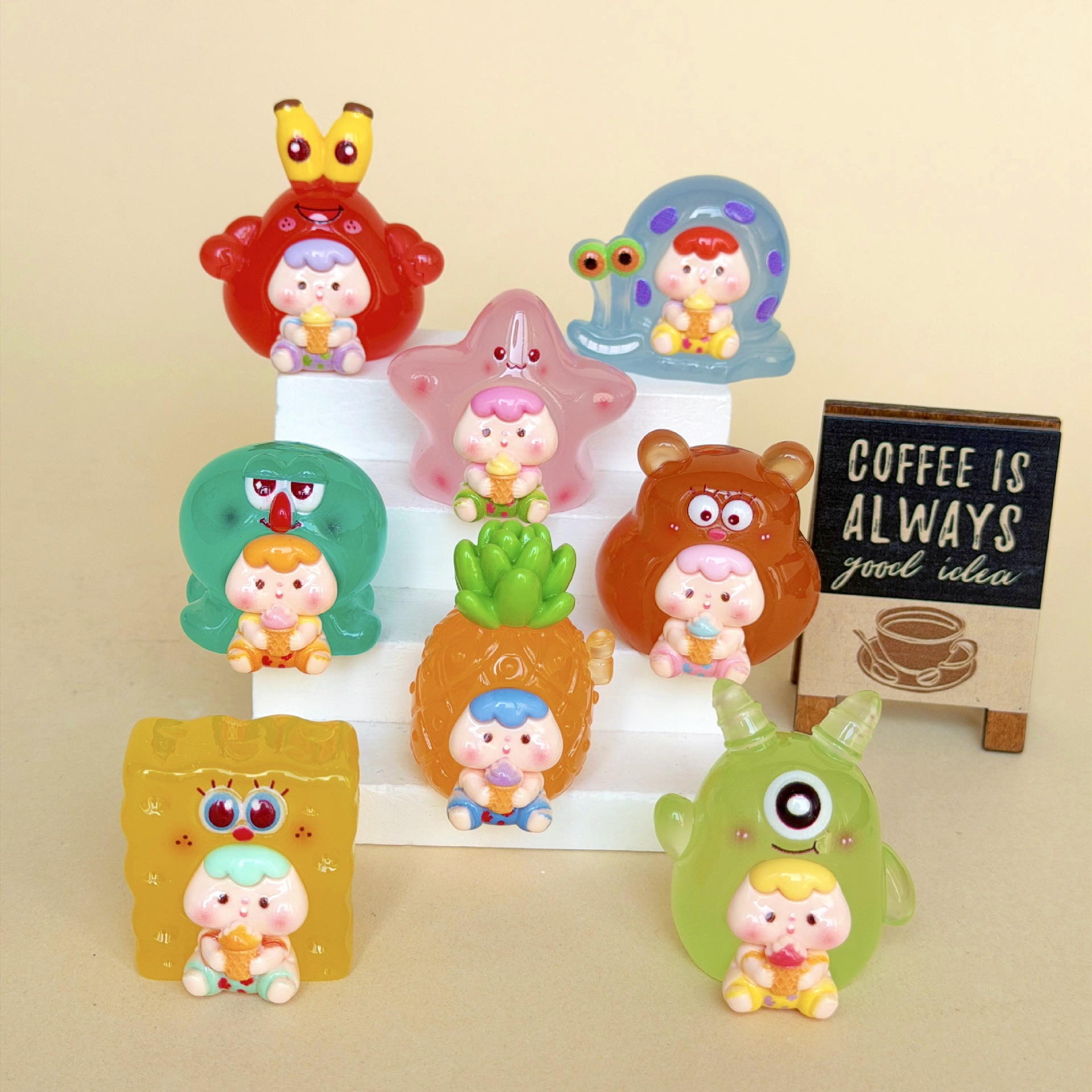 夜光海绵宝宝崽崽 盲袋萌粒diy饰品挂件钥匙扣桌面小摆件树脂配饰