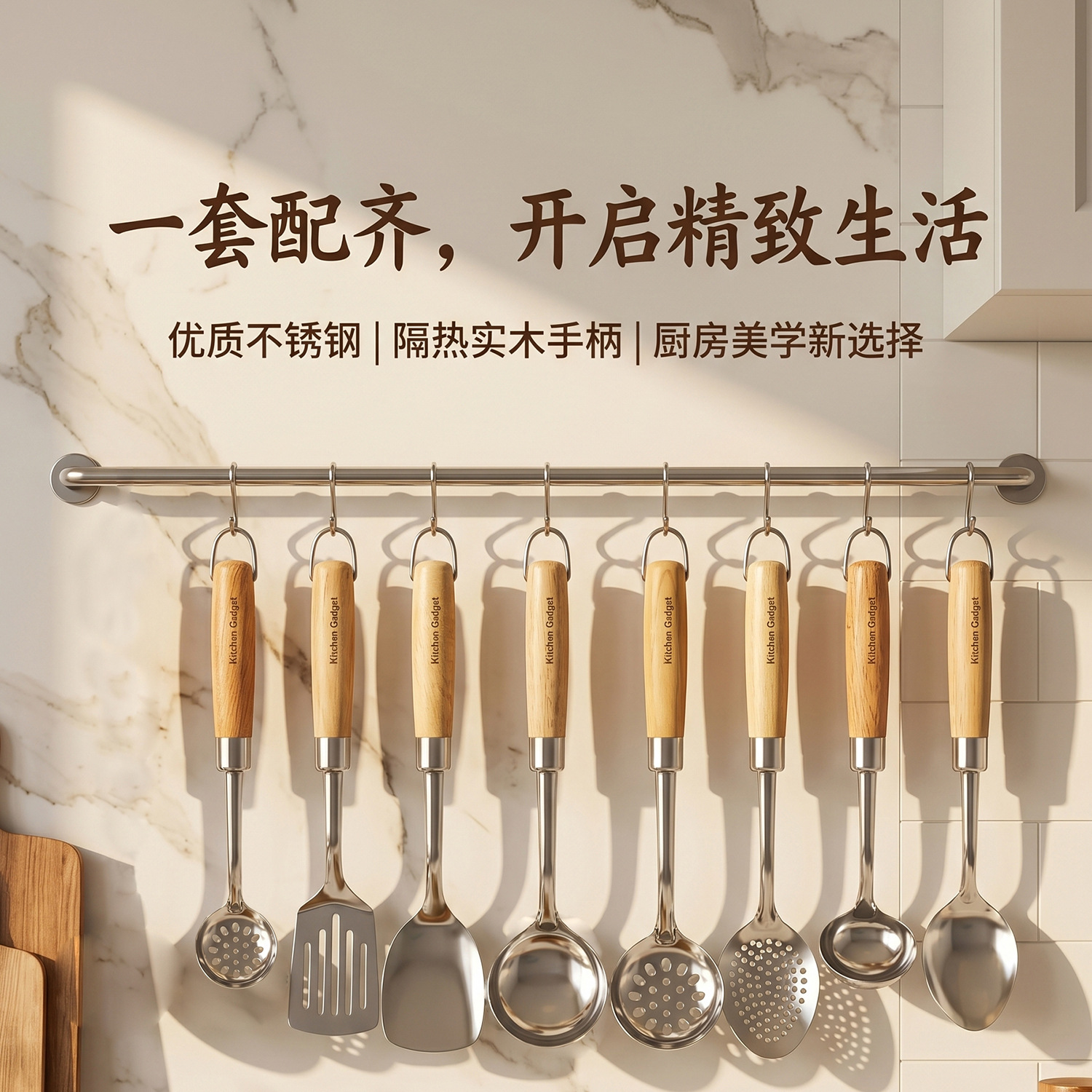 Wholesale wooden spatulas, soup spoons, strainers, soup shells, soup strainers, rice spoons, stir-frying spatulas, stainless steel kitchen utensils and small tools