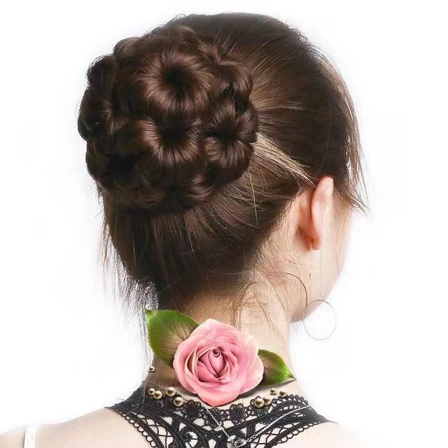 Bun head wig, women's grab clip, nine-flower false hair bag, women's updo, flower bud head, bride's head flower updo device Specification image
