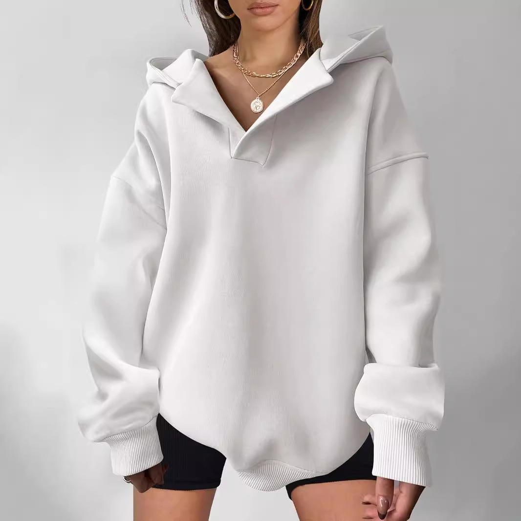 For the autumn/winter 2024 Amazon cross-border European and American women's sweatshirt in solid color, long-sleeved and hooded solid color, loose hoodie for women details Picture