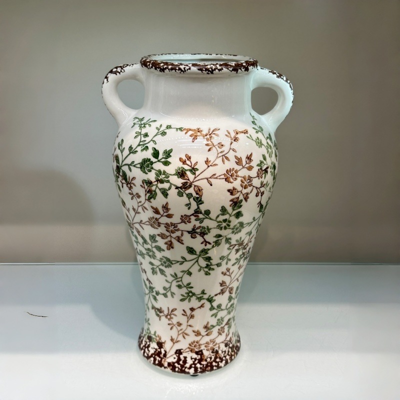 New Chinese-style hand-painted floral retro ceramic vase, high-end country-style living room decoration, hydroponic flower arrangement Specification image