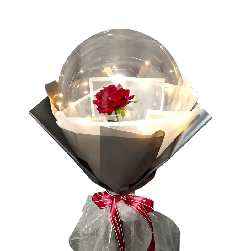 网红玫瑰波波球透明发光生日花束婚庆情人节抖音告白气球庆祝汽球白底实物图