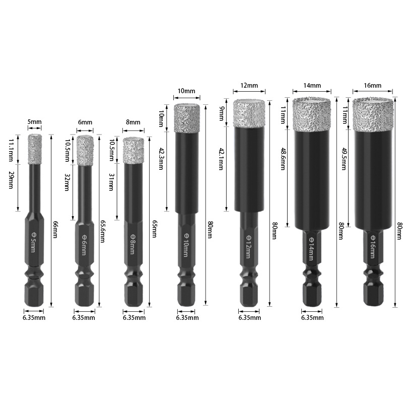 Brazed dry-drilling tile drill bit, concrete granite hexagonal handle, diamond marble hole opener set 7PC details Picture