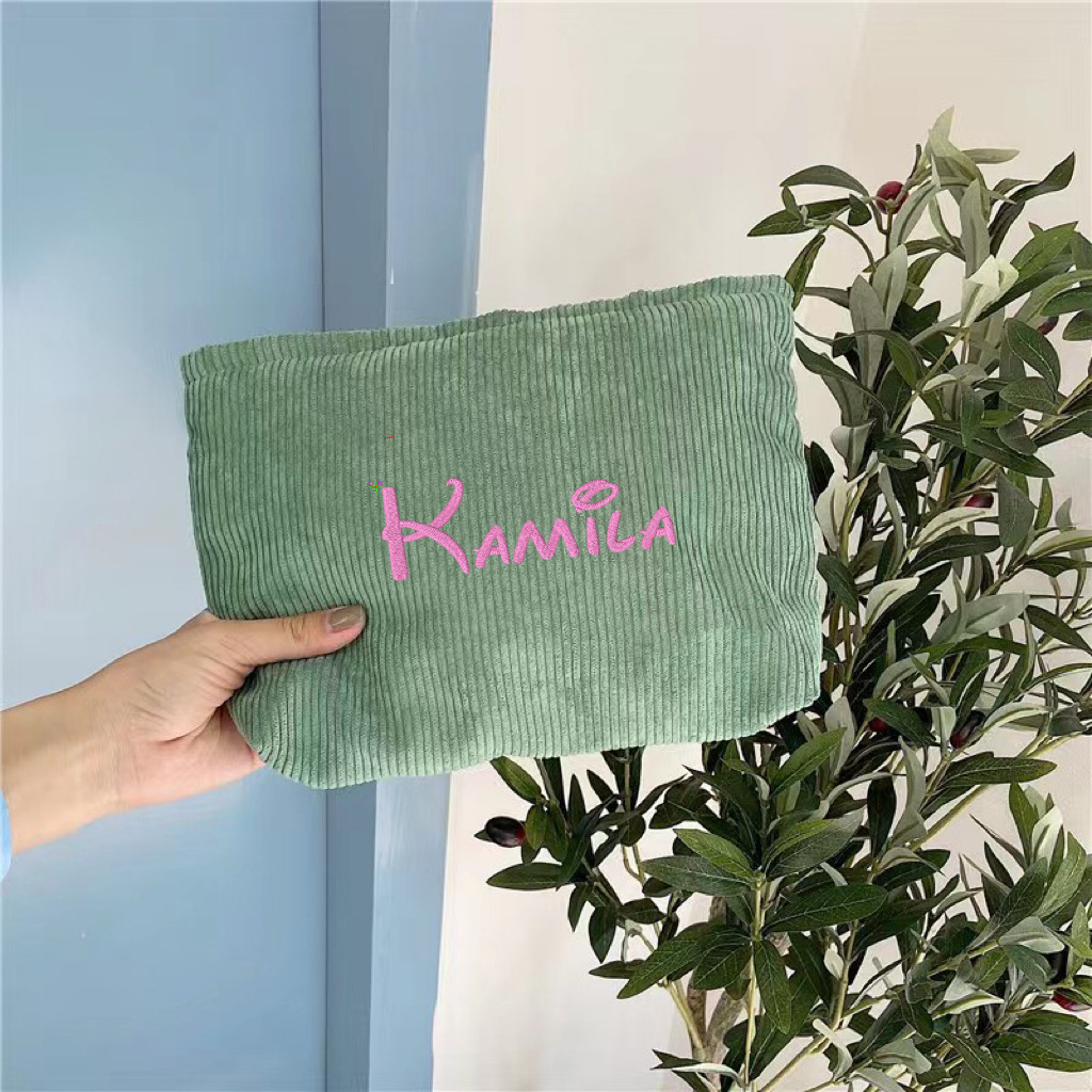 Cross-Border Velvet Bag, Etsy Personalized Embroidered Corduroy Canvas Makeup Bag, Clutch, Canvas Bag, Casual Retro And Simple Velvet Bag Specification drawing