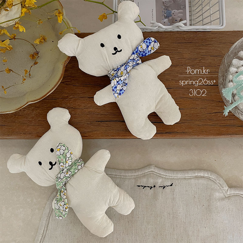 New Korean-style teddy bear floral silk scarf doll, children's fabric handcrafted cotton-stuffed decorative item, cute room decoration toy Specification image