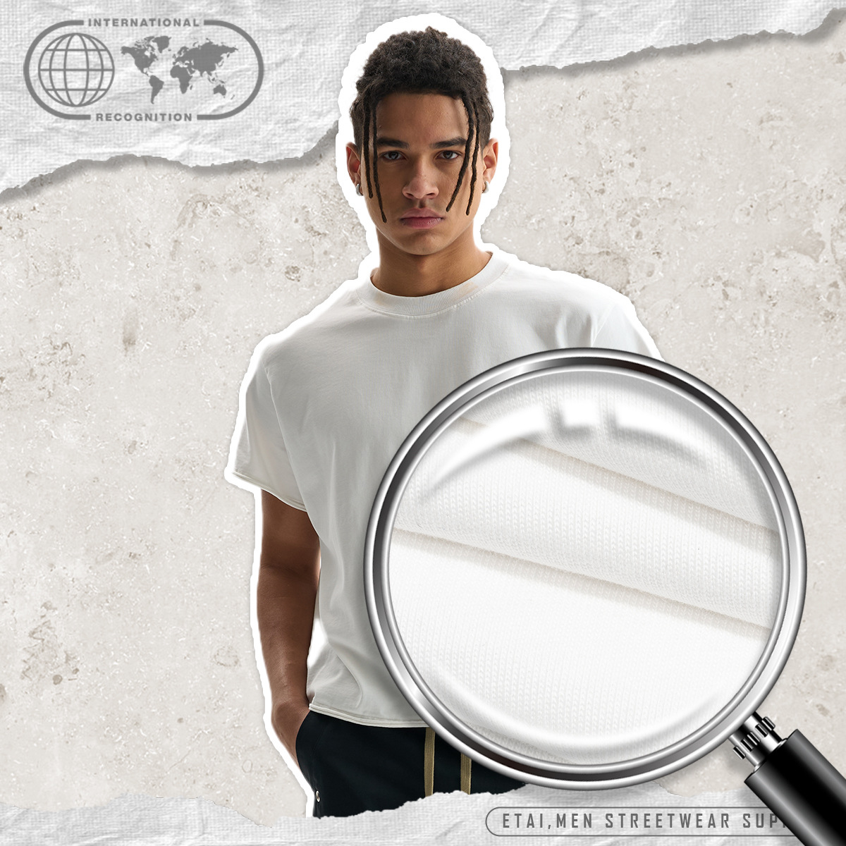 ETAI men's Wear: A trendy brand, high-quality pure cotton loose short solid-color short-sleeved T-shirt with truncated sleeves, loose edges and round neck Application Scenario