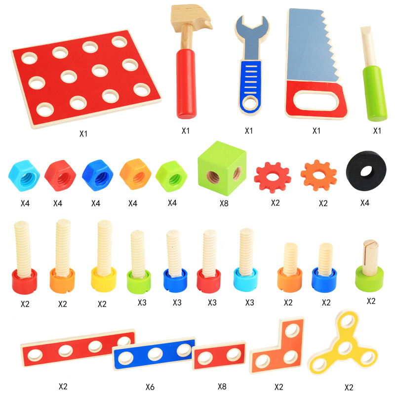 Children's wooden diy disassembly and assembly tool bench, simulation toy screw and nut combination assembly and repair tool stool Specification image