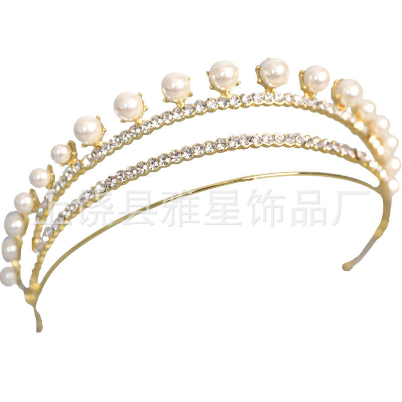 New water diamond elegant bride headwear, studio style accessories, beauty pageant dinner pearl hair accessories, hair crowns, princess crowns Item Picture