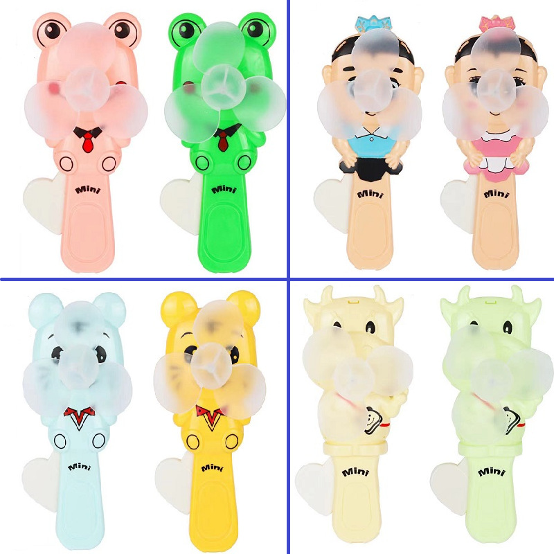 New cartoon hand-cranked fan, outdoor mini double-head hand-cranked fan, children's toy, ground promotion scanning code small gift