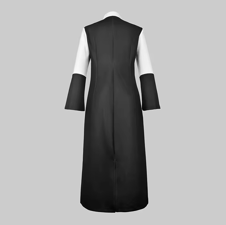 A new cross-border fashion, elegant and stylish black lapel casual long-sleeved single-breasted patchwork mid-length bandage dress details Picture