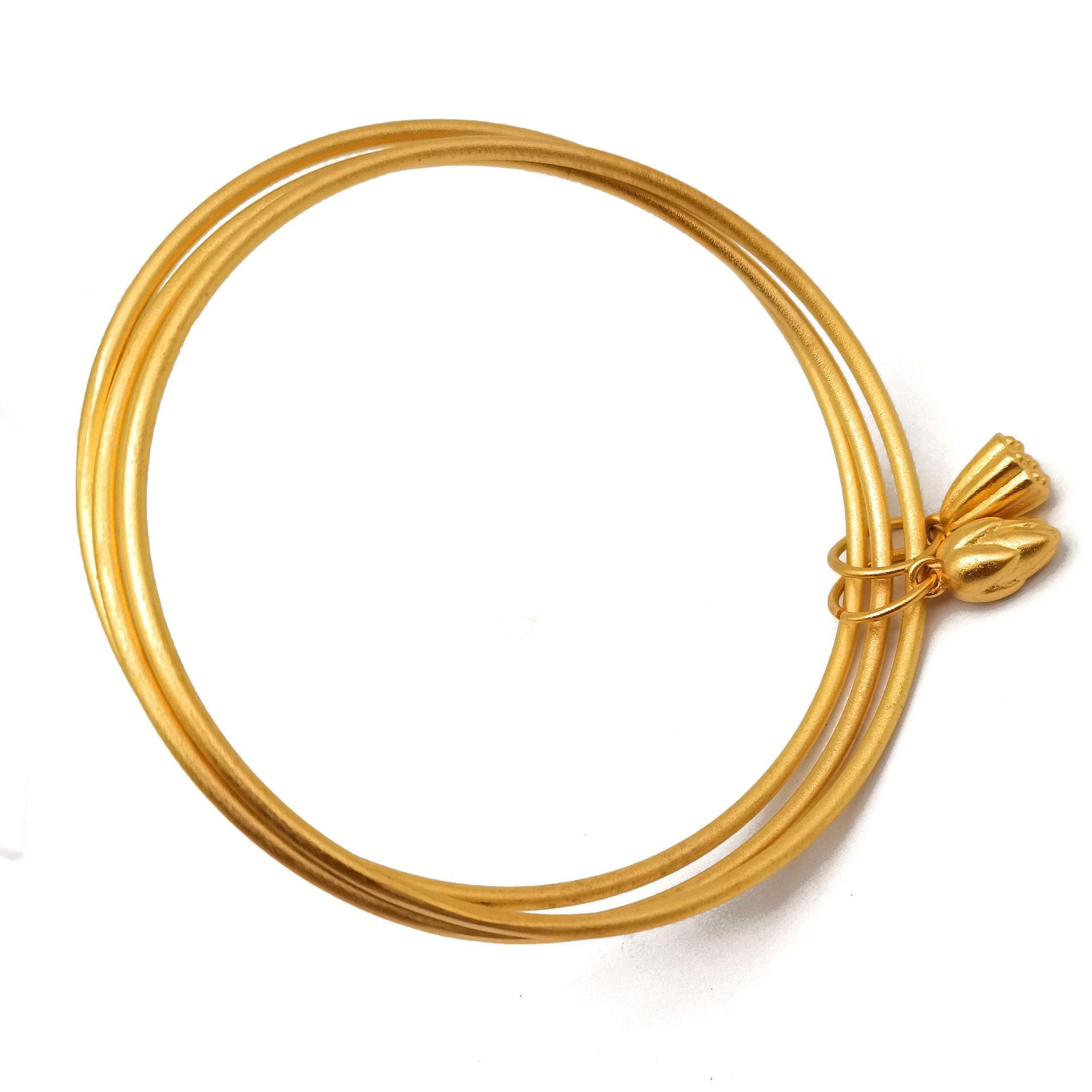 Copper gold-plated multi-loop bracelet, frosted lotus and lotus pod pendant, three-loop bracelet, three Lives and Three worlds multi-thread ring wholesale Item Picture
