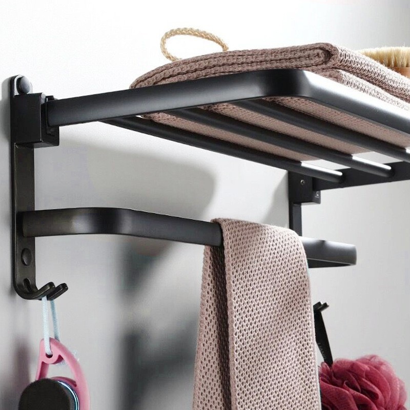 Bathroom storage rack, perforation-free space aluminum towel rack, toilet and bathroom storage, bath towel rack, bathroom hardware hangers Application Scenario