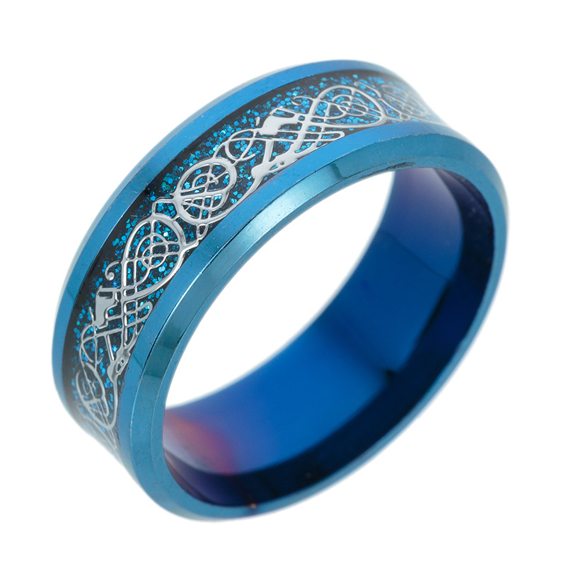 Transfronterizo venta caliente accesorios al por mayor amazon amazon europa y américa venta caliente tendencia dragón patrón hombres anillo de acero inoxidable Item Picture