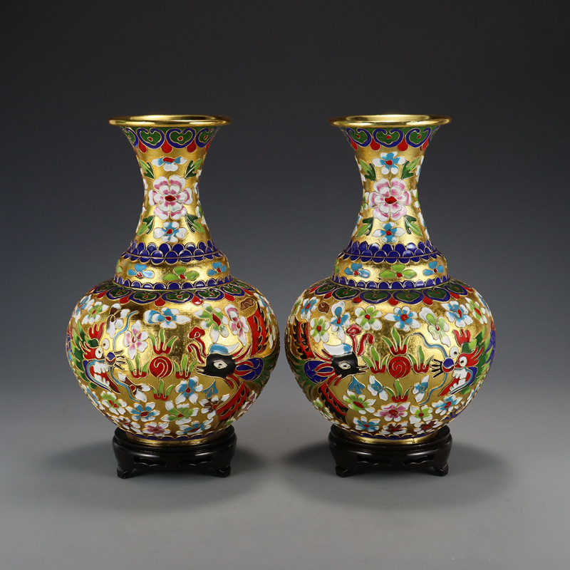 北京景泰蓝花瓶摆件工艺礼品掐丝珐琅花丝银蓝龙凤呈祥留香瓶