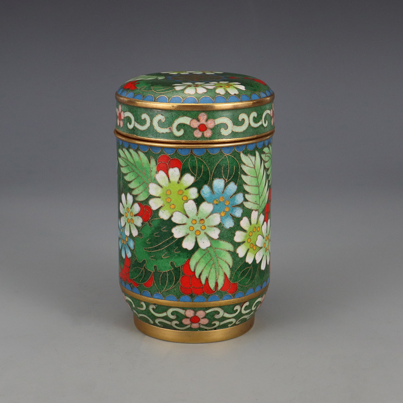 Beijing Cloisonne craft cultural gift and decorative item: Traditional copper body cloisonne enamel polished tea canister