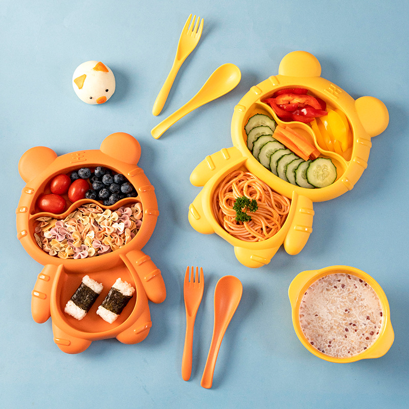 Cross-border best-selling children's complementary food plates, cartoon tiger compartments, Western plates, creative baby complementary food plates, complementary food bowls