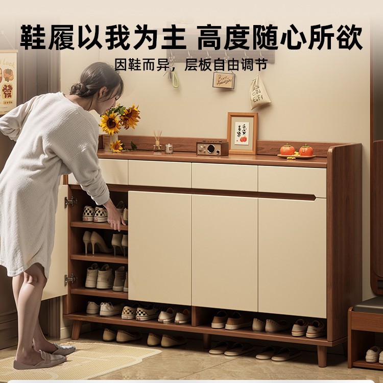 Solid wood core shoe cabinet, household entrance indoor foyer cabinet, large-capacity storage cabinet, wall-mounted storage cabinet, integrated shoe rack Specification image