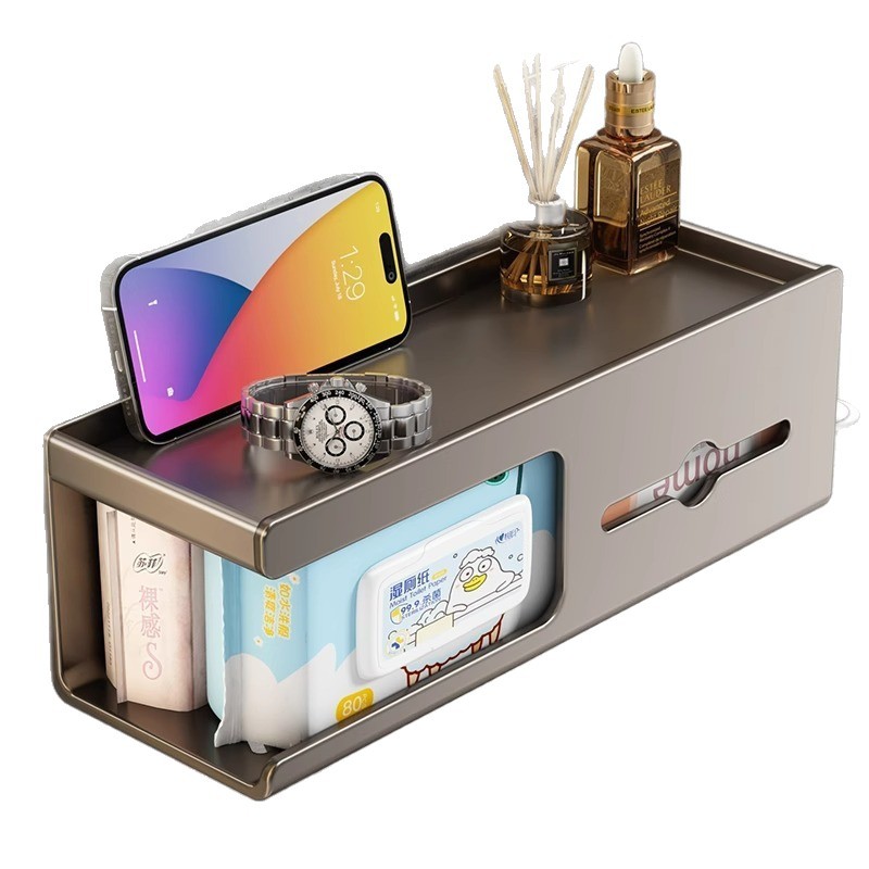 New toilet paper box for the bathroom, wall-mounted toilet paper storage rack without perforation, toilet paper extraction box Item Picture