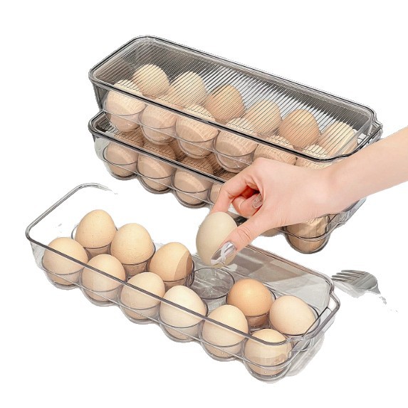 Transparent refrigerator egg storage box, stackable rectangular egg tray, kitchen food organization, covered egg preservation box Item Picture