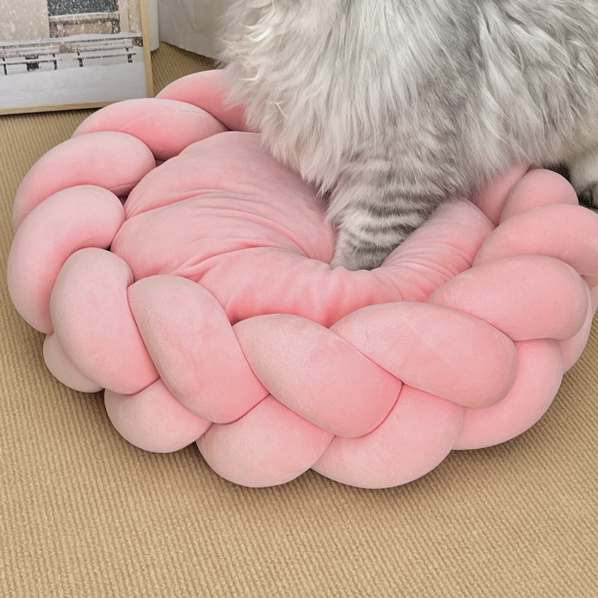 新款DIY手工编织猫窝狗窝亚马逊创意机洗圆形通用高端狗床宠物窝产品图