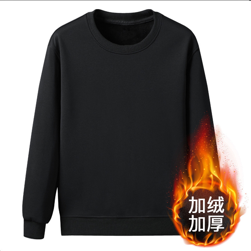 Solid color fleece hoodie for men, thickened with a hood, autumn warmth, pullover, round-neck top, Korean version, winter fleece warmth details Picture