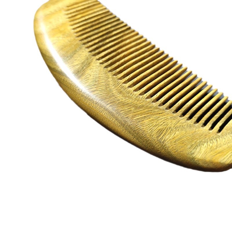 泾县绿檀木梳子13公分月梳按摩经络分月木梳批发绿檀木梳子批发白底实物图