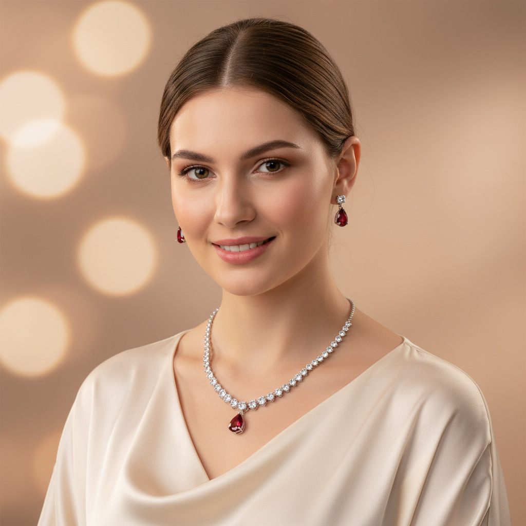 High-end luxurious water drop zircon collarbone chain bridal dress necklace, simple, elegant and fashionable European and American earring set