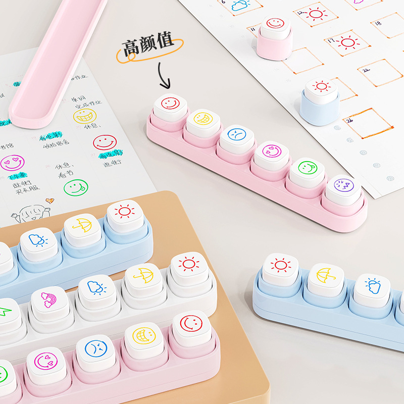 Children's hand-held account stamps, six-piece cartoon seal products, cute and creative six-piece hand-held account press photosensitive seal cartoon Application Scenario