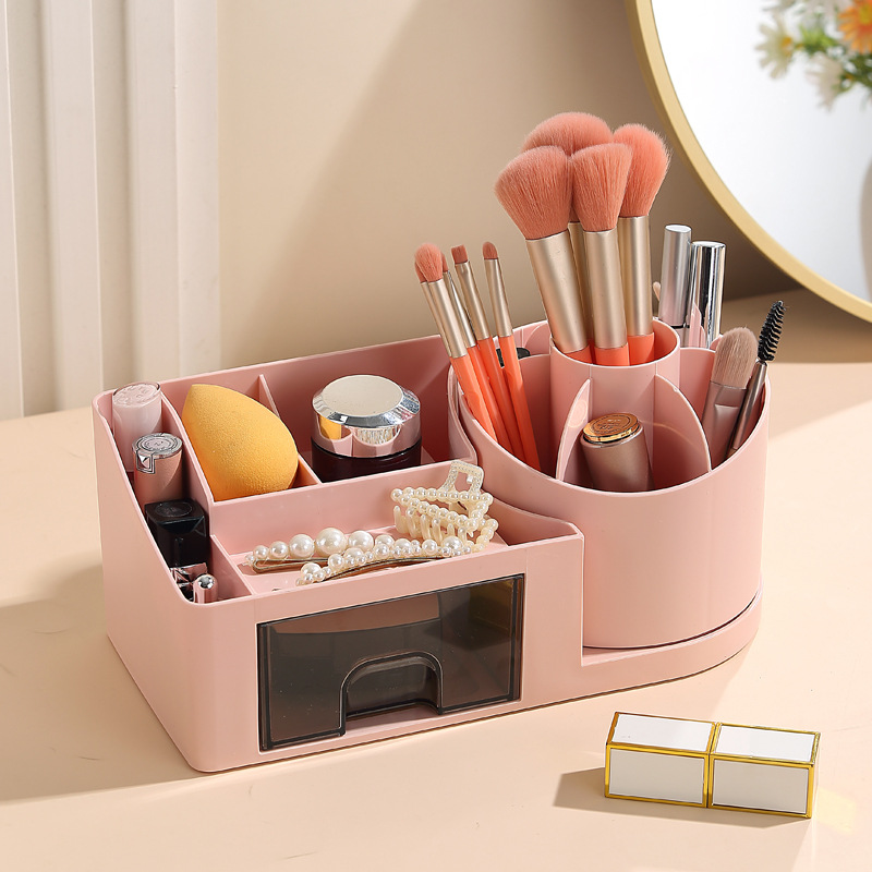 Rotating pen holder, multi-compartment desktop, lipstick and stationery, desk shelf, cross-border exclusive, with drawer compartment desktop storage box Specification image