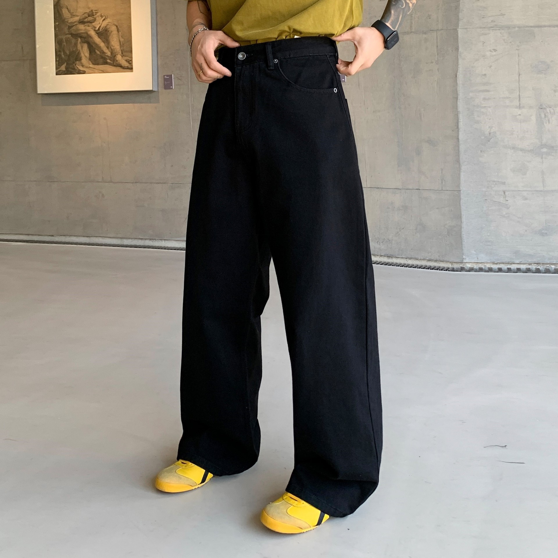 2025新款美式潮牌男士百搭款纯色宽松直筒黑色水洗牛仔裤男长裤