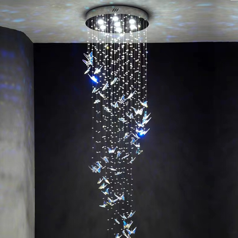 轻奢水晶灯中空现代简约欧式酒店别墅旋转楼梯吊灯蝴蝶水晶灯装饰