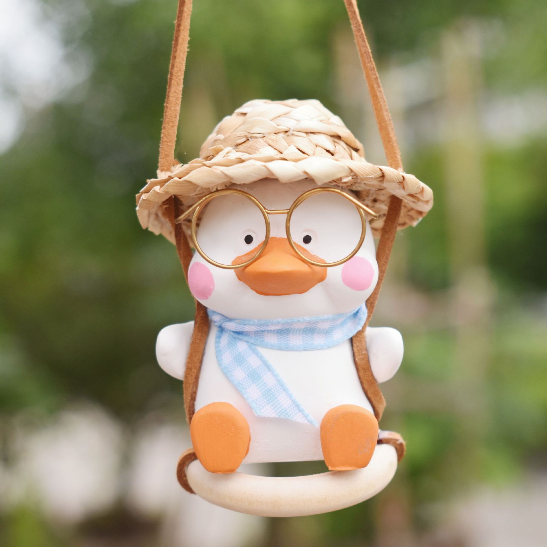 跨境汽车用品车载秋千鸭后视镜挂件批发车聖誕節鸭子汽车挂饰潮