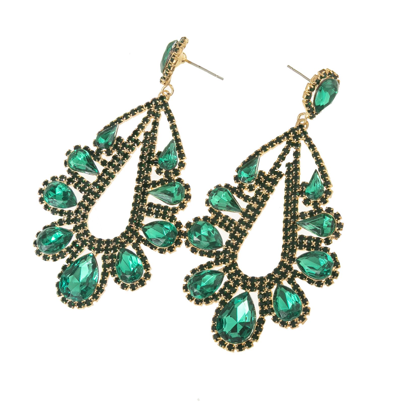 Factory wholesale cross-border jewelry earrings, colored rhinestones, teardrop-shaped earrings, women's fashionable and trendy pendants, rose red earrings and accessories details Picture
