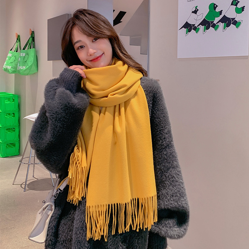 Wool and cashmere scarf for women's winter solid color 2025 new style white shawl scarf for men's autumn and winter imitation cashmere scarf Specification image