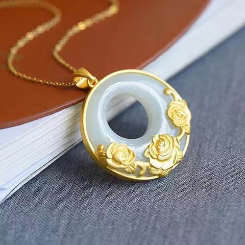 Natural Hetian white jade lotus peace pendant for women, S925 sterling silver, a trendy and simple silver jewelry necklace Specification image