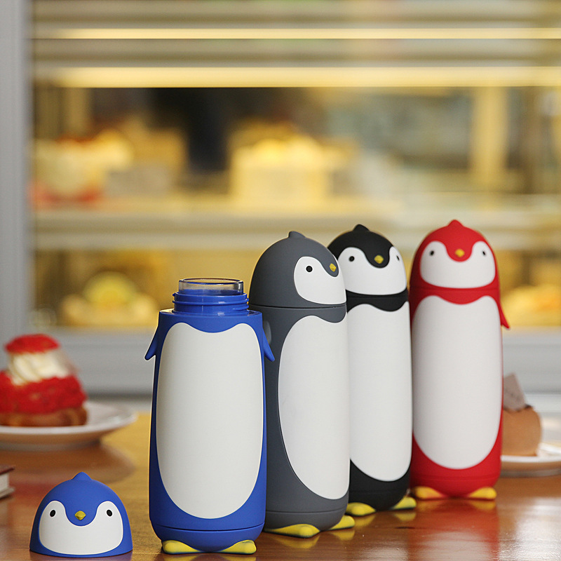Creative cartoon animal penguin double-layered glass cups, student gift water bottles, foreign trade cross-border beverages