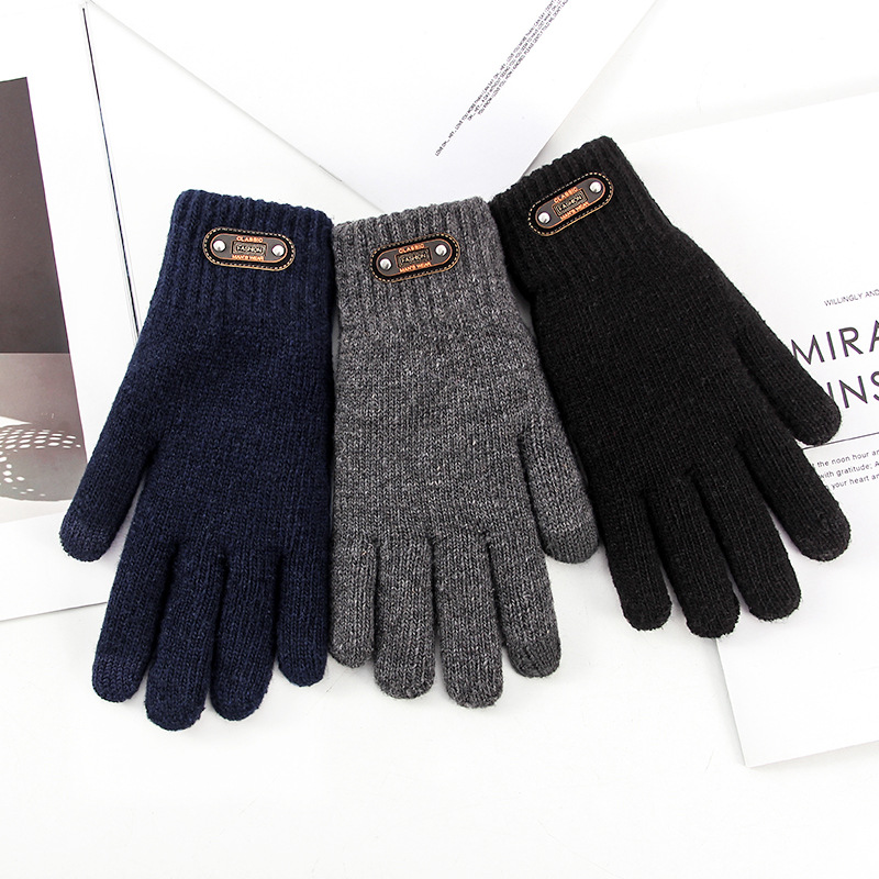 Winter cycling touch screen gloves for men, cold-proof woolen knitted cross-border thickened and fleece warm student takeout gloves Specification image