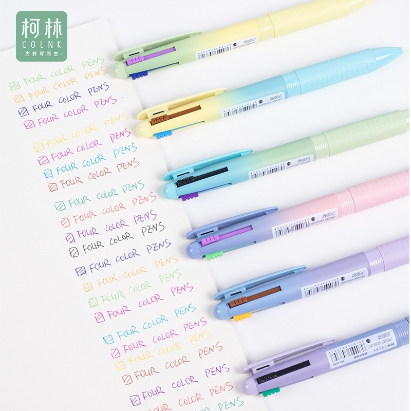 柯林1050渐变多色中油笔学生多巴胺色红蓝黑绿0.7mm彩色圆珠笔